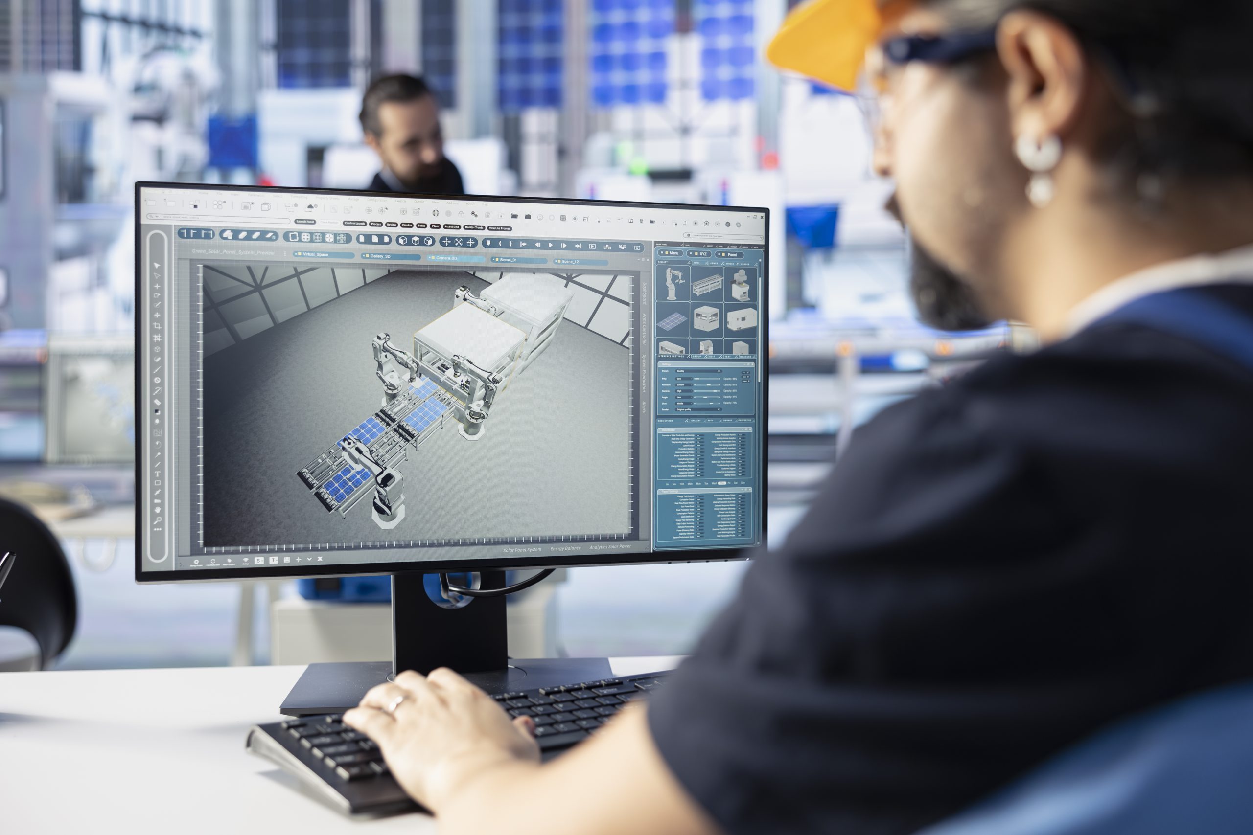 Inżynier tworzący wizualizację konstrukcji na ekranie komputera, pokazującą zastosowanie modelowania 3D w budownictwie
